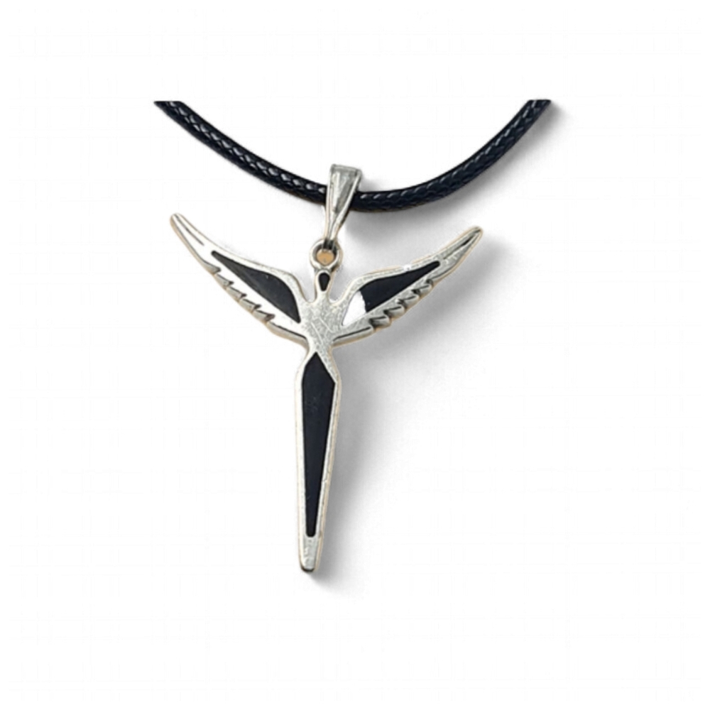 Sterling Silver and Black Onyx Angel with Wings Pendant Necklace